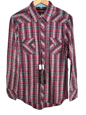 Rock & Roll Cowboy Red Plaid Western Yoke Snap Shirt SZ Small Long SLV Rodeo NWT